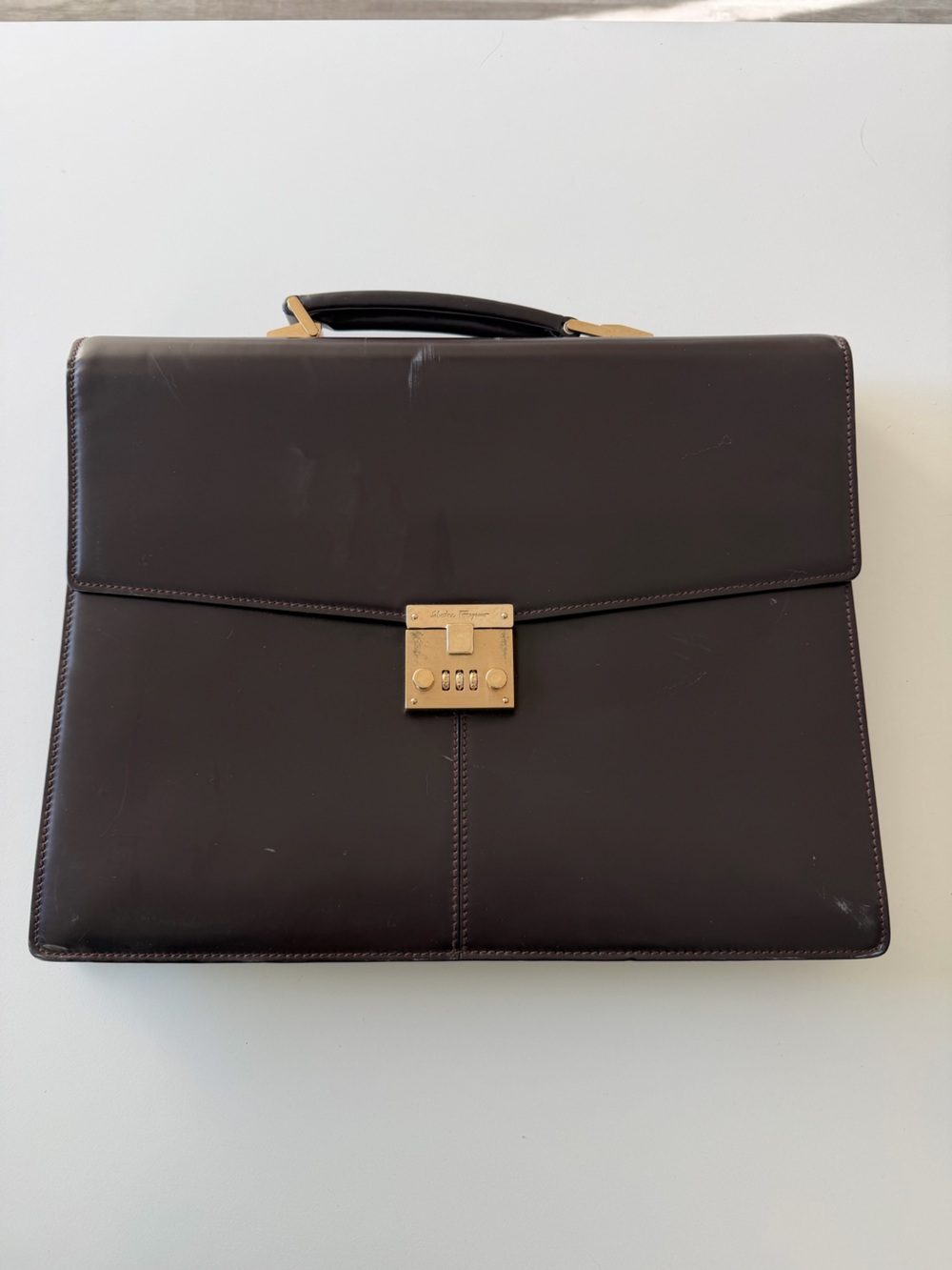 Vintage Salvatore Ferragamo Brown Leather Briefcase Portfolio Bag